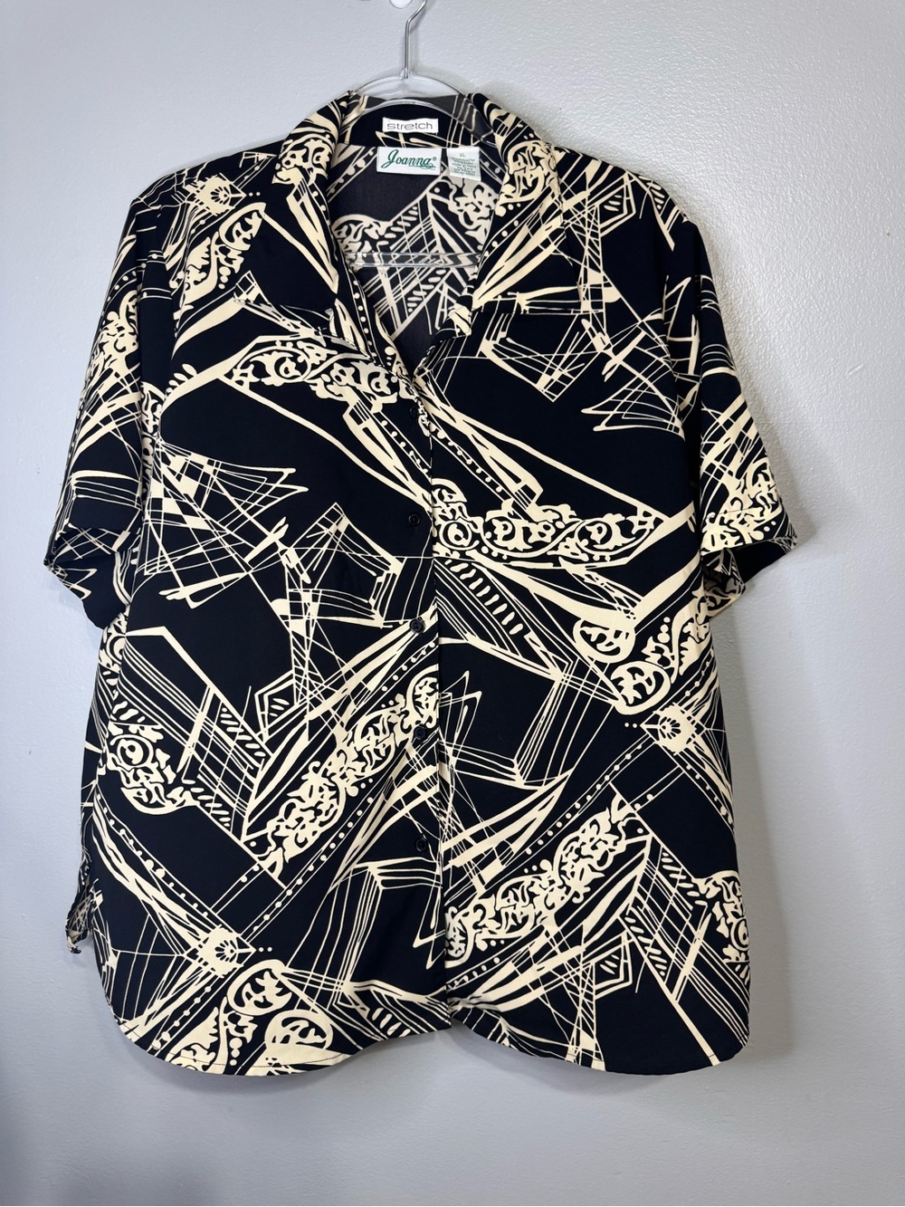 Vintage 90s Y2K Joanna Abstract Geometric Button Up Shirt XL Cyber Rave Matrix
